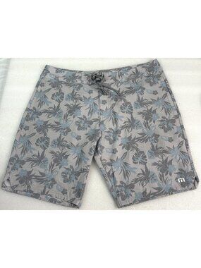 Travis Mathew Unlined Board Shorts Men’s 36 9” Inseam Grey Floral Tropical Beach